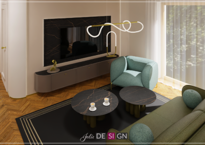 Projekt salonu w domu jednorodzinnym w Gliwicach – JoLie Design