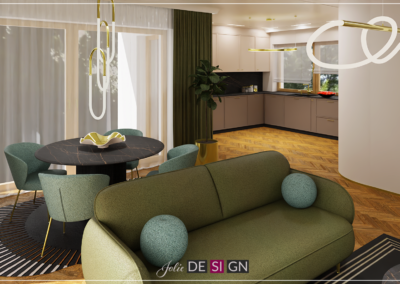 Projekt salonu w domu jednorodzinnym w Gliwicach – JoLie Design