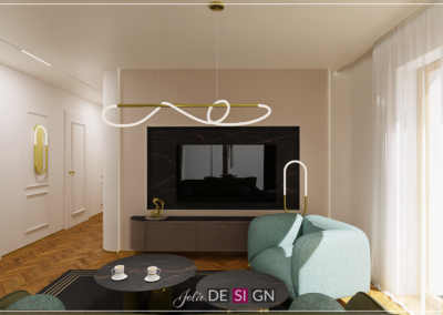 Projekt salonu w domu jednorodzinnym w Gliwicach – JoLie Design