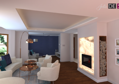 Projekt salonu w domu parterowym w Żorach – JoLie Design