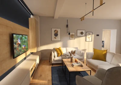 Projekt salonu w domu dwurodzinnym w Rybniku – JoLie Design