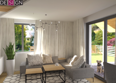 Projekt salonu w domu pokazowym dla dewelopera w Żorach – JoLie Design