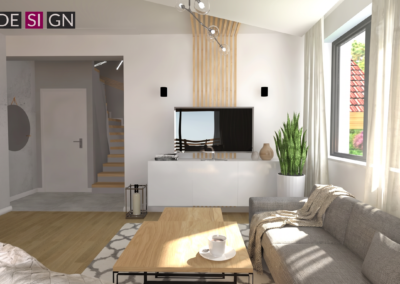 Projekt salonu w domu pokazowym dla dewelopera w Żorach – JoLie Design