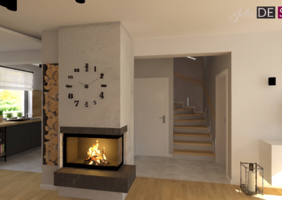 Projekt salonu w domu pokazowym dla dewelopera w Żorach – JoLie Design