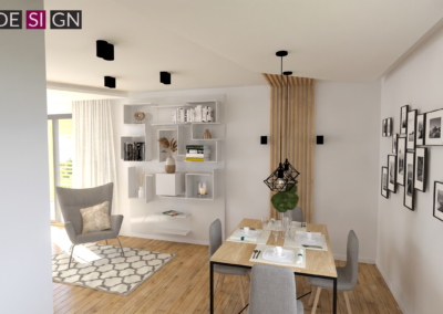 Projekt salonu w domu pokazowym dla dewelopera w Żorach – JoLie Design
