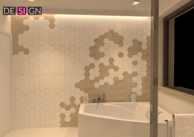 Projekt łazienki w domu pokazowym dla dewelopera w Żorach – JoLie Design
