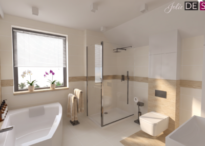 Projekt łazienki w domu pokazowym dla dewelopera w Żorach – JoLie Design