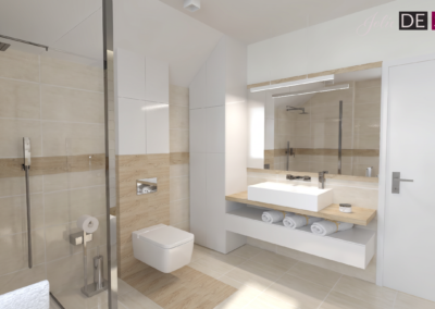 Projekt łazienki w domu pokazowym dla dewelopera w Żorach – JoLie Design