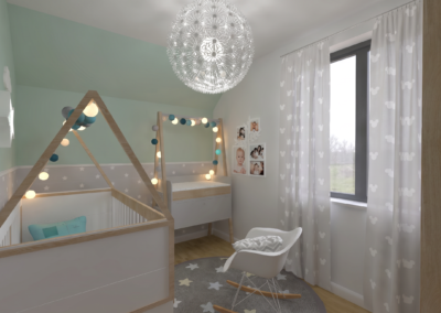 Projekt pokoju niemowlaka w domu pokazowym dla dewelopera w Żorach – JoLie Design