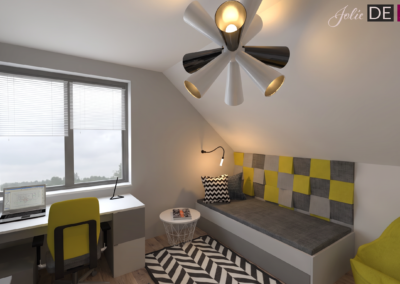 Projekt pokoju nastolatka w domu pokazowym dla dewelopera w Żorach – JoLie Design