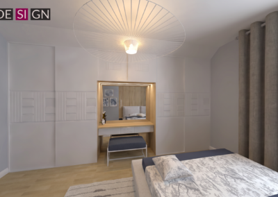 Projekt sypialni w domu pokazowym dla dewelopera w Żorach – JoLie Design