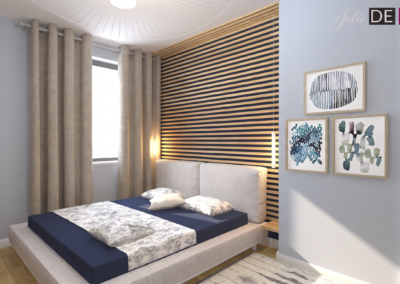 Projekt sypialni w domu pokazowym dla dewelopera w Żorach – JoLie Design