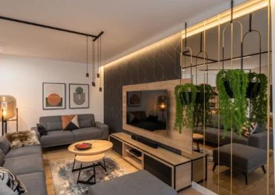Projekt salonu w mieszkaniu w Rybniku – JoLie Design